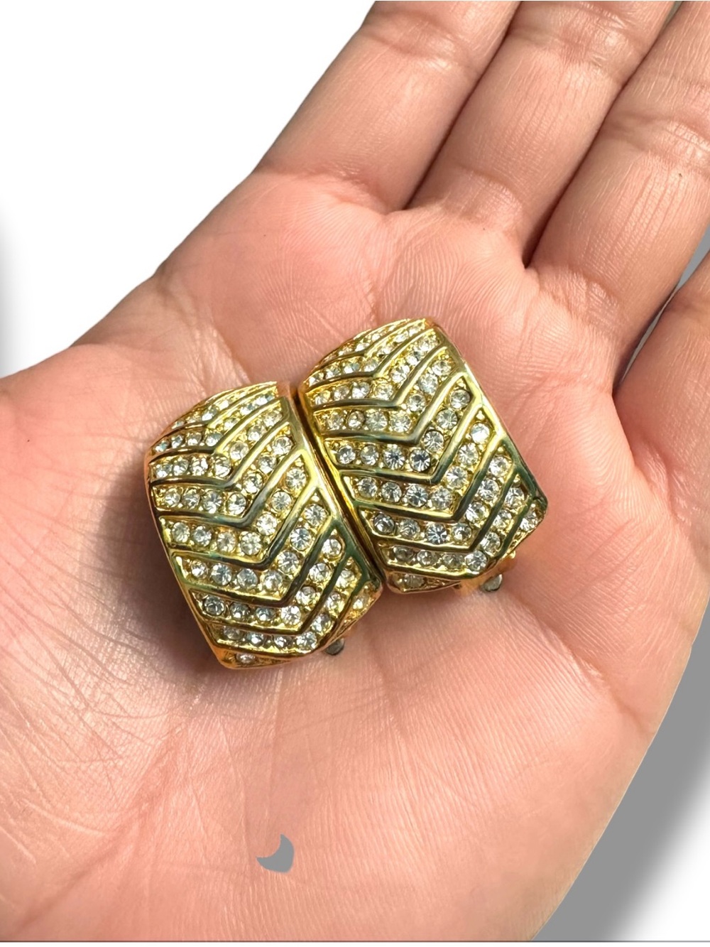 Gold Crystal Chevron Clip-On Earrings - Women Jewelry - Picture 2 of 4